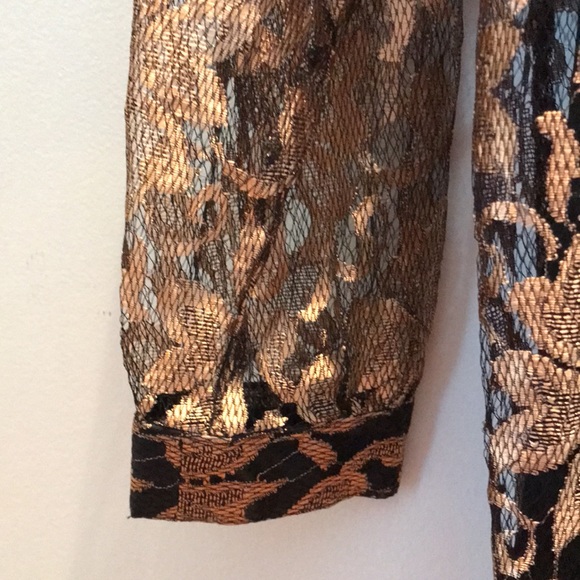 Joan Walters size small black camisole and lace over shirt in gold. Dry clean. - Picture 5 of 13